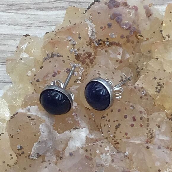 Earrings, Navy Blue Sodalite and Sterling Silver Stud Earrings, NEW, 5 mm, Handm - Picture 2 of 4